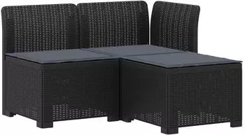 vidaXL 3-Sitzer Gartensofa mit Kissen, Rattan-Look, PP, anthrazit (8011891)