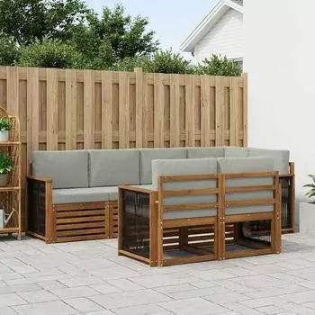 vidaXL Outdoor-Sofagarnitur 6-tlg. nat&uuml;rlich und hellgrau