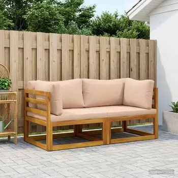 vidaXL Ecksofa mit Kissen, 2-tlg., Polyester, Akazie natur