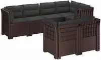vidaXL 7-Sitzer Gartensofa mit Kissen Rattan-Look PP Braun