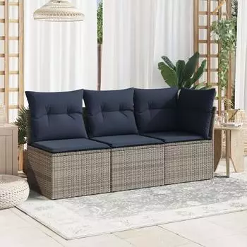 vidaXL Garten-Sofa ohne Armlehnen mit Kissen, grau, Poly-Rattan (366147)