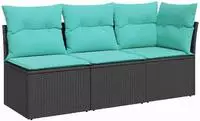 vidaXL Gartensofa mit Kissen 3-Sitzer Schwarz Poly Rattan