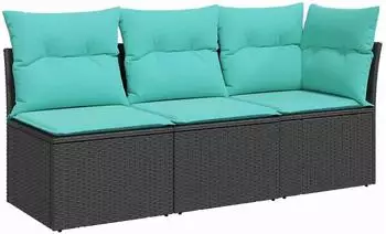 vidaXL Garten-Sofa 3-Sitzer mit Kissen, schwarz, Poly-Rattan (366041)
