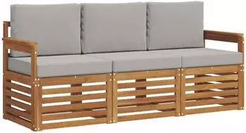 vidaXL Gartenlounge-Set 3-tlg. Akazienholz, natur/hellgrau (3374276)