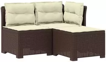 vidaXL Garten-Sofa 3-Sitzer mit Kissen, Rattan-Look PP, braun (8011908)