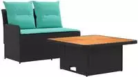 vidaXL Garten Armlehnen Sofa mit Klapptisch 2 St&uuml;ck Schwarz und T&uuml;rkis