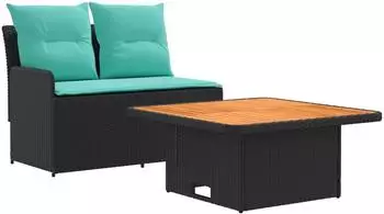 vidaXL Garten-Armlehnensofa mit Klapptisch, 2-tlg., schwarz/t&uuml;rkis (42025382)