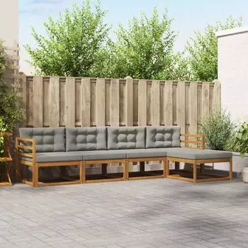 vidaXL Outdoor-Sofagarnitur 5-tlg. natur und hellgrau (3367424)