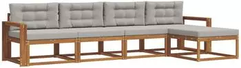 vidaXL Outdoor-Sofagarnitur mit Kissen, 5-tlg., natur/hellgrau (3367444)