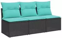 vidaXL Gartensofa mit Kissen 3-Sitzer Schwarz Poly Rattan