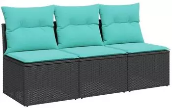 vidaXL Garten-Sofa 3-Sitzer, Poly Rattan, schwarz, mit Kissen