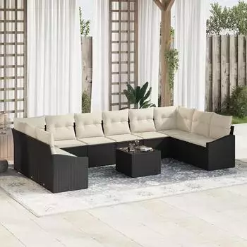 vidaXL Gartenlounge-Set mit Stauraum, Poly-Rattan, braun/creme (3355576)