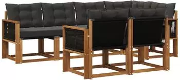 vidaXL Outdoor-Sofagarnitur mit Kissen, 7-tlg., natur und schwarz (3382016)