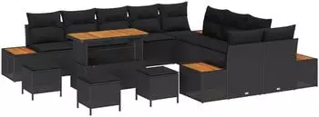 vidaXL Garten-Sofaset 14-teilig Poly Rattan schwarz