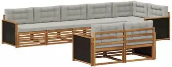 vidaXL Outdoor-Sofagarnitur mit Kissen 8-tlg., natur und hellgrau (3383494)