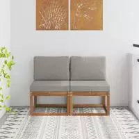 vidaXL 2 St&uuml;ck Outdoor Mittelsofa Massivholz Akazie Natur