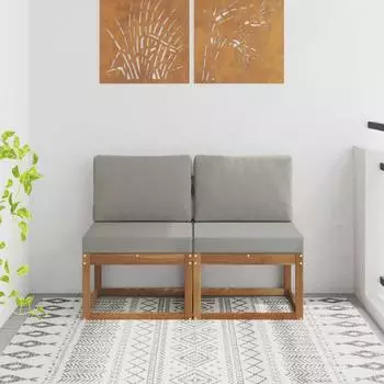 vidaXL Outdoor Mittelsofa 2-teilig, Akazienholz massiv, natur (900460)