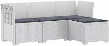 vidaXL 4-Sitzer Garten-Sofa mit Kissen, Rattan-Look, PP, wei&szlig; (3443937)