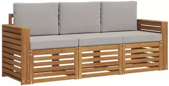 vidaXL Gartenlounge-Set 3-tlg. Akazienholz, natur/hellgrau (3374296)