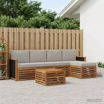 vidaXL Outdoor-Sofagarnitur mit Kissen 6-tlg., natur und hellgrau (3384252)