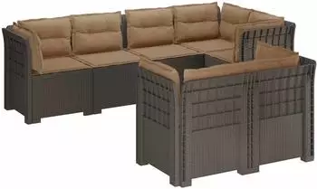 vidaXL Gartensofa 7-Sitzer Rattan-Look PP hellgrau (3444172)