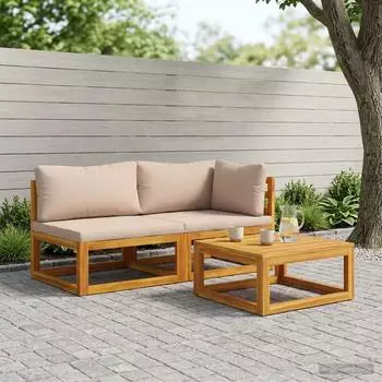 vidaXL Ecksofa mit Kissen, Akazie massiv, 100% Polyester, natur