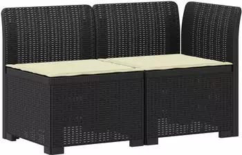 vidaXL 2-Sitzer Garten-Sofa mit Kissen, Rattan-Look PP, anthrazit (8011924)