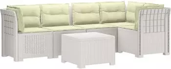 vidaXL Gartensofa 5-Sitzer mit Kissen, Rattan-Look PP, wei&szlig; (3444094)