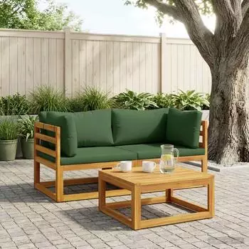 vidaXL Ecksofa mit Kissen, Akazien-Massivholz, natur, 2 Stk.