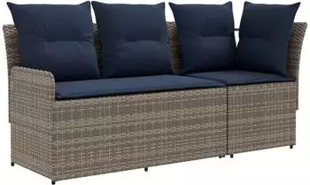 vidaXL Gartenarmsessel mit Ecksofa PE-Rattan, grau/marineblau, 2 St&uuml;ck (42025374)