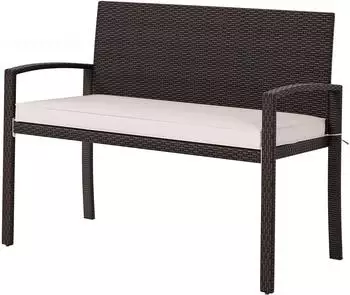 Costway Polyrattan Gartenbank mit Sitzkissen, 2-Sitzer, beige, 110x56x84cm (TI95870IT)