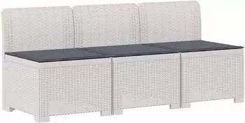 vidaXL Garten-Sofa 3-Sitzer Rattan-Look PP weiß mit Kissen (8011971)