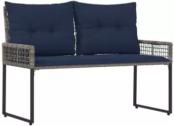 vidaXL Gartenbank mit Kissen, grau/marineblau, 118x55x82cm