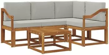 vidaXL Outdoor-Sofagarnitur 5-tlg., natur und hellgrau (3366374)