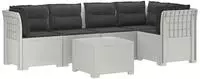 vidaXL 5-Sitzer Gartensofa mit Kissen Rattan-Look PP Wei&szlig;