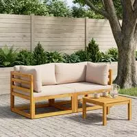 vidaXL Ecksofa mit Kissen 2 stk. 2-Sitzer Massivholz Akazie Natur