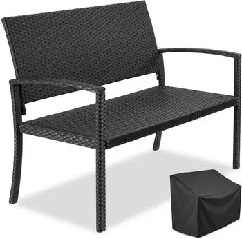 TecTake Gartenbank Murat Polyrattan 2-Sitzer, schwarz (Murat)