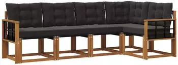 vidaXL Outdoor-Sofagarnitur mit Kissen, 5-tlg., natur und schwarz (3368671)