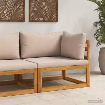 vidaXL Ecksofa mit Kissen, 100% Polyester, Akazienholz