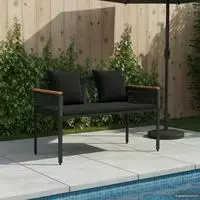 vidaXL Bank Outdoor mit Kissen Schwarz 117 x 54 x 74,5 cm Poly-Rattan