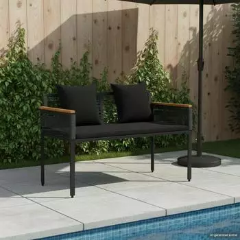 vidaXL Gartenbank mit Kissen, Poly-Rattan, schwarz, 2-Sitzer, 117x54x74,5cm