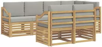 vidaXL Outdoor-Sofagarnitur 7-tlg., Polyester, wei&szlig; und hellgrau