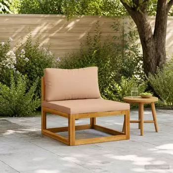 vidaXL Sofa-Mittelteil mit Kissen, Akazienholz massiv, 100% Polyester, natur