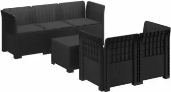 vidaXL Gartensofa 5-Sitzer Rattan-Look PP anthrazit mit Kissen (3443891)