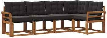 vidaXL Outdoor-Sofagarnitur mit Kissen 5-tlg., natur und schwarz (3368667)