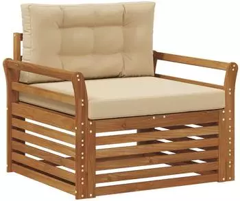 vidaXL Outdoor-Sofa massives Akazienholz und Polyester, natur/beige (3436398)
