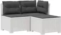 vidaXL 3-Sitzer Garten Sofa mit Kissen Rattan-Look PP Wei&szlig;