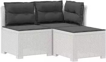 vidaXL 3-Sitzer Gartensofa mit Kissen, Rattan-Look, PP, weiß (8011913)