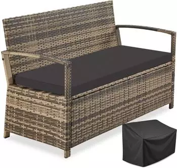 TecTake Vecchia Gartenbank 2-Sitzer, Polyrattan, Stauraum 160L (Natur)