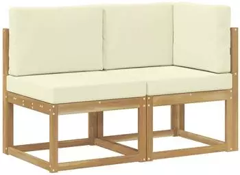 vidaXL Outdoor Mittel- und Ecksofa 2-teilig, wei&szlig;, Akazien-Massivholz (901473)
